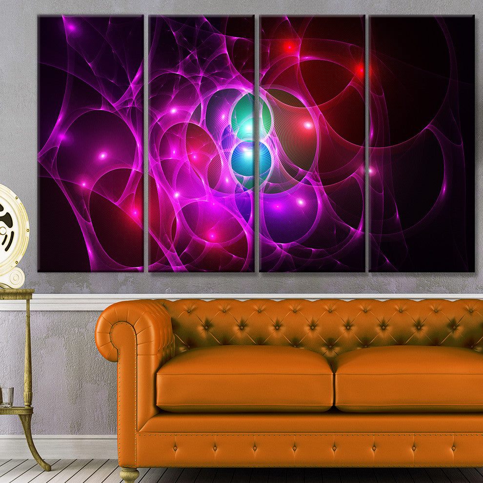 Pink Glowing Bubbles Time, Abstract Wall Art Canvas, 48"x28", 4 Panels