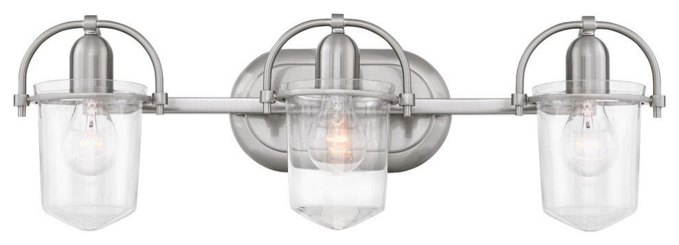 Hinkley Clancy Bath 3-Light Vanity, Brushed Nickel With Clear Glass