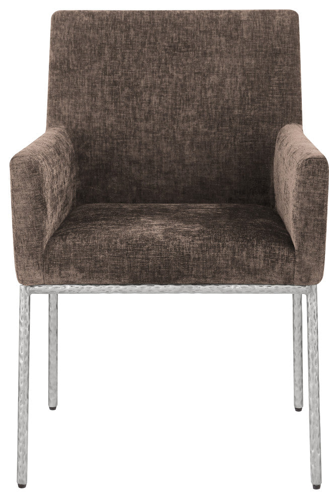 Reeves Upholstered Dining Chair, Brown, Chenille , AC, Brushed Silver, Set of 2
