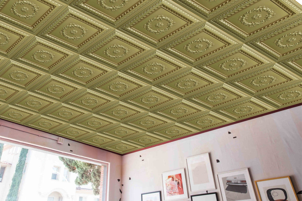 Brass 3D Ceiling Panels, 2'x2', 100 Sq Ft, Pack of 25