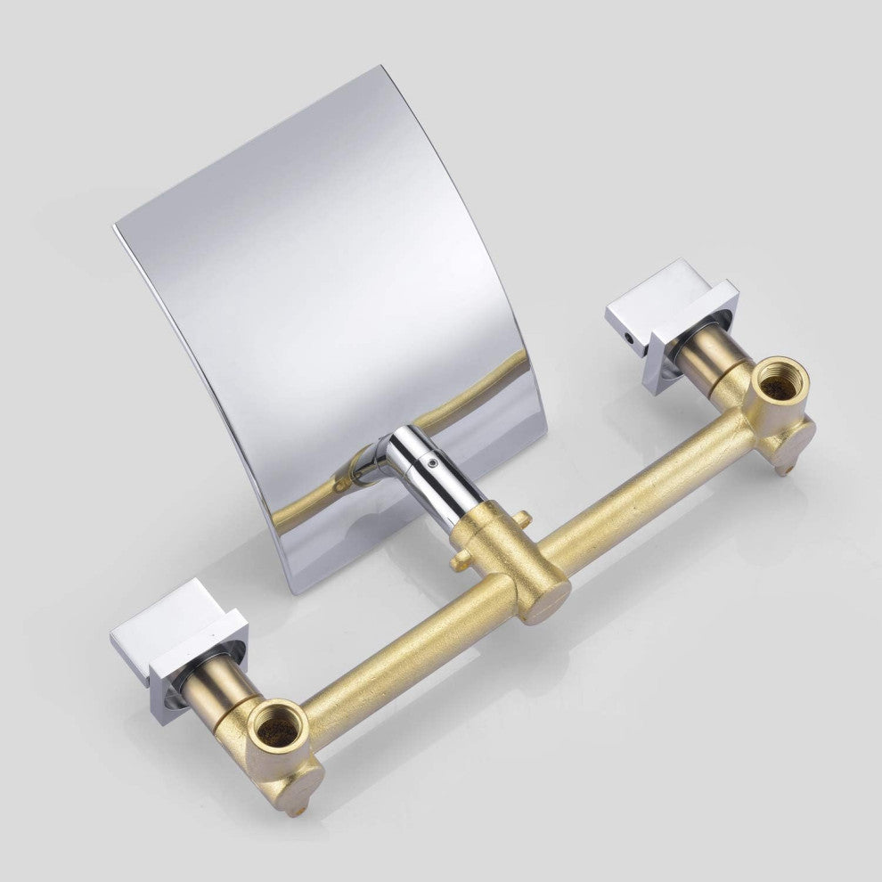 Brushed Nickel Wall Tub Filler with High Flow Waterfall Design and Two Handles, Chrome