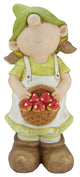 14" Young Girl Gnome Holding a Basket of Mushrooms Spring Outdoor Garden Patio F