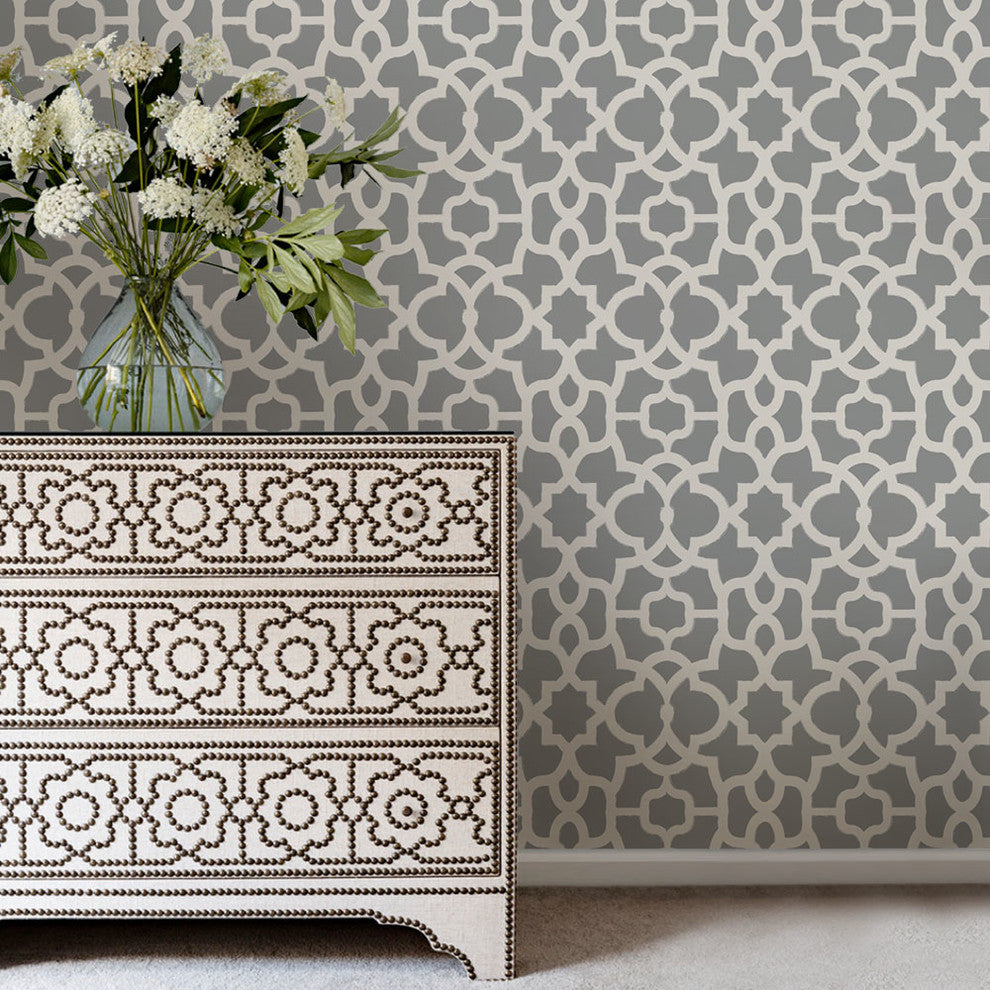 Trellis Peel and Stick Vinyl Wallpaper, Cool Gray, 24"w X 108"h