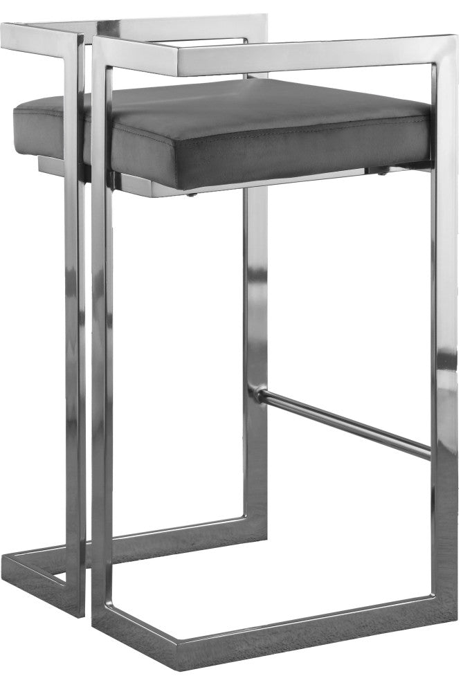 Ezra Counter Stool, Set of 2, Gray Velvet, Chrome Base