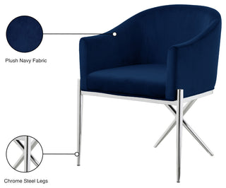 Xavier Velvet Dining Chair, Navy, Chrome Legs