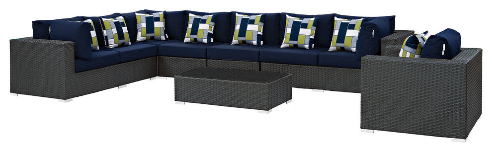 Chocolate Navy Sojourn 7-Piece Outdoor Patio Sunbrella Sectional Set