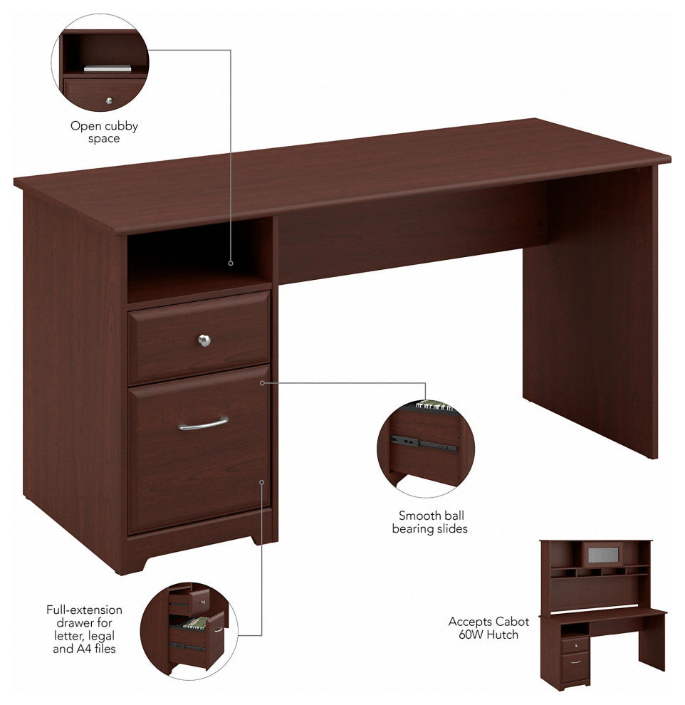 Cabot Computer Desk With Hutch and Drawers, Harvest Cherry