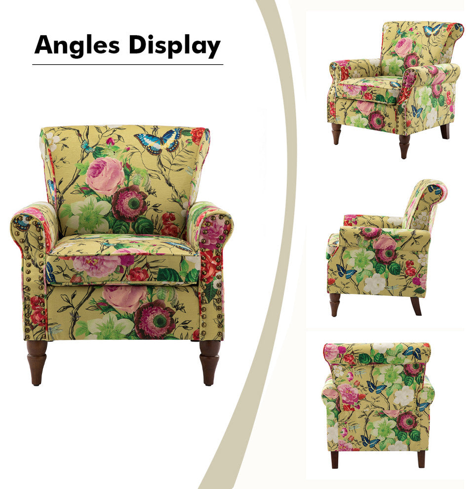 Wooden Upholstered Armchair, Mustard