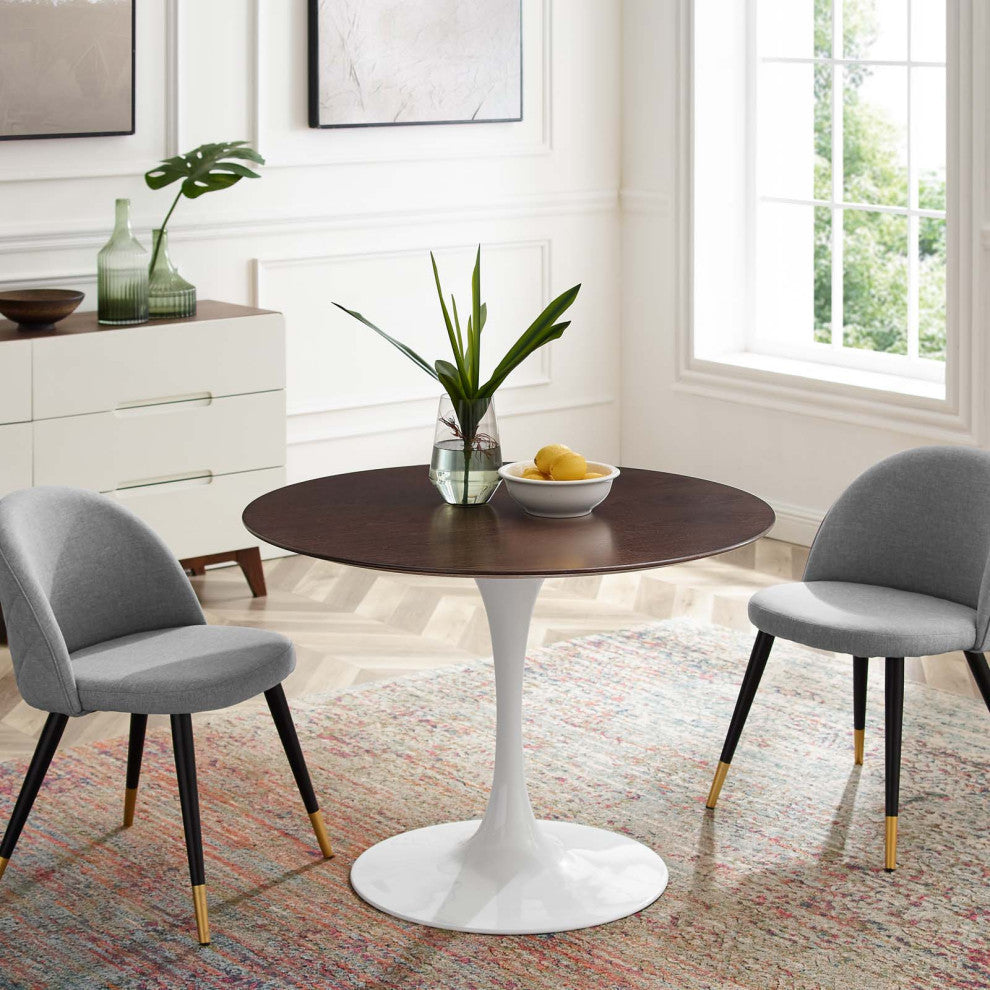 40" Dining Table, Round, White Walnut, Metal, Modern, Bistro Hospitality
