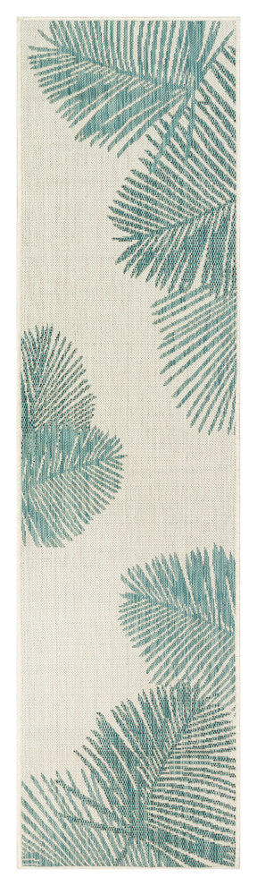 Carmel Palm Indoor/Outdoor Rug, Aqua, 1'11"x4'11" Runner