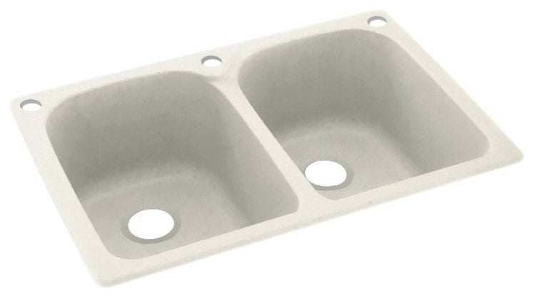 Swan 33x22x10 Solid Surface Kitchen Sink, 3-Hole, Glacier