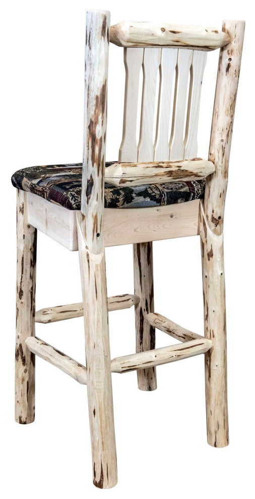 Montana Collection 30" Upholstered Barstool With Back, Natural Finish