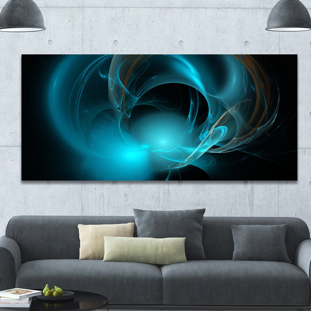 Blue Fractal Galactic Nebula, Oversized Abstract Canvas Art Print, 60x28