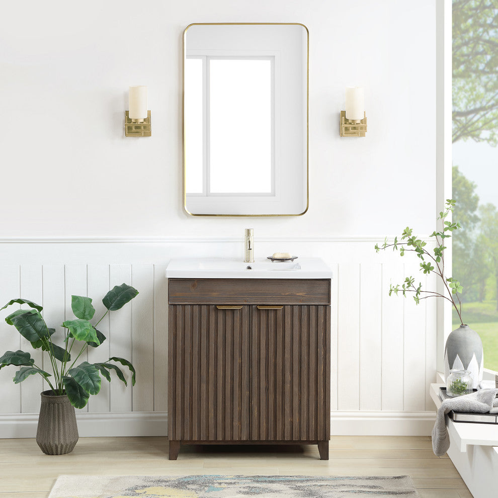 Palos Bathroom Vanity, Spruce Aged Brown, 30", Ceramic Top, No Mirror