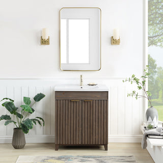 Palos Bathroom Vanity, Spruce Aged Brown, 30", Ceramic Top, No Mirror