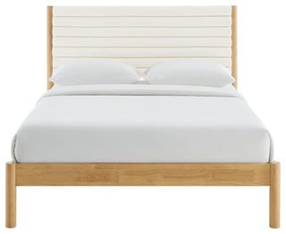Olea Channel Tufted Boucle Solid Wood Full Platform Bed, Feather Oak