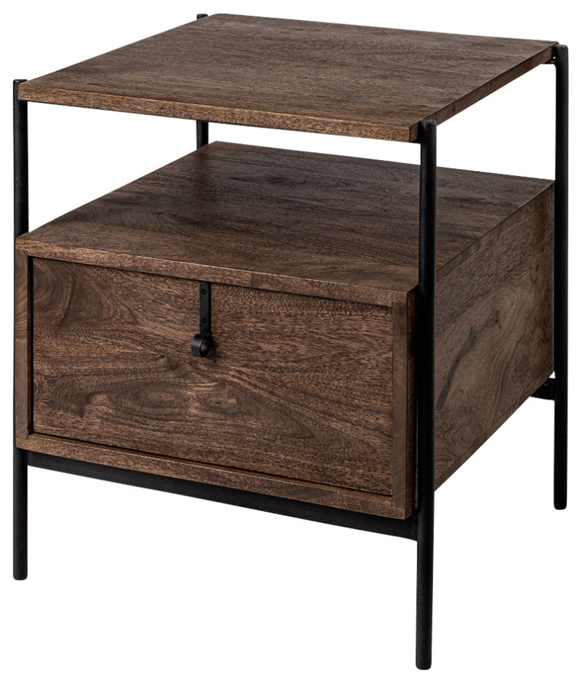 Glenn I Dark Brown Wood With Black Iron Frame Square End/Side Table