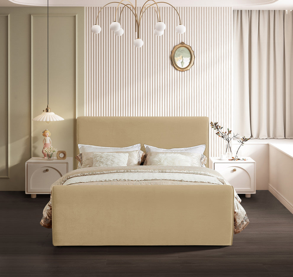 Sloan Black Velvet Full Bed, Camel, Full