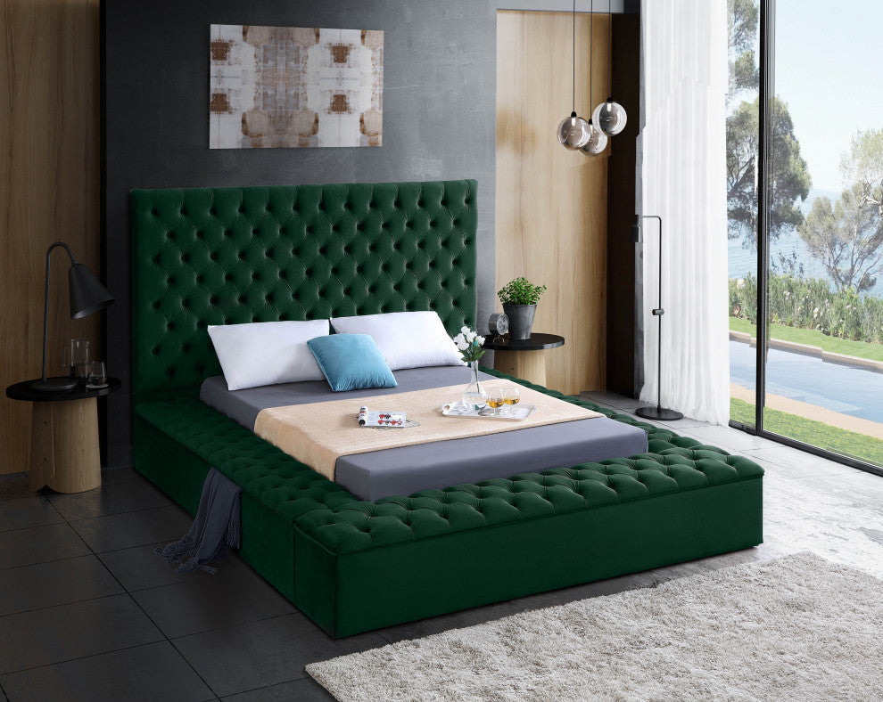 Bliss Velvet Upholstered  Bed, Green, King