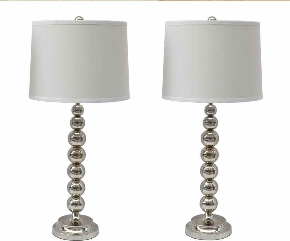 Set of 2 Stacked Ball Table Lamps, Polished Nickel