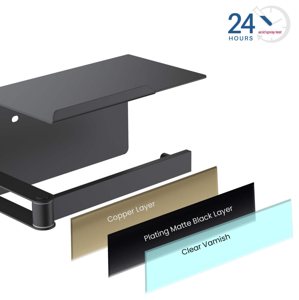 Deco Toilet Paper Holder With Shelf, Matte Black