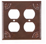 Double Outlet Cover with Chisel in Rustic Tin