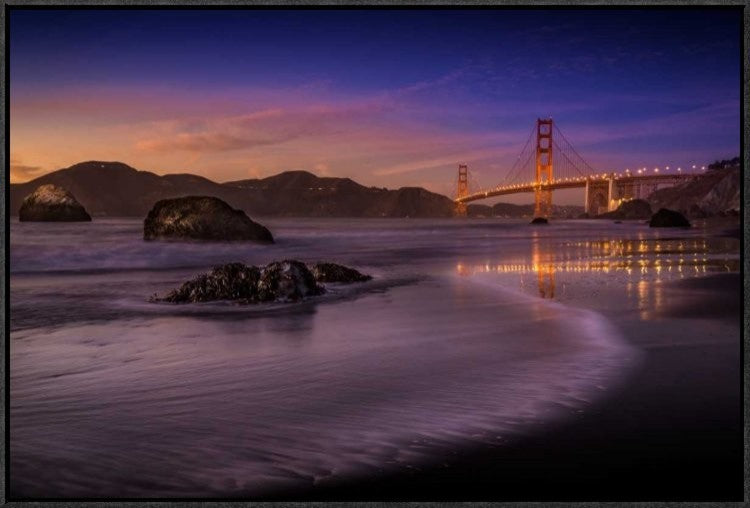 "Golden Gate Bridge Fading Daylight" Framed Canvas Giclee by Mike Leske, 31x21"