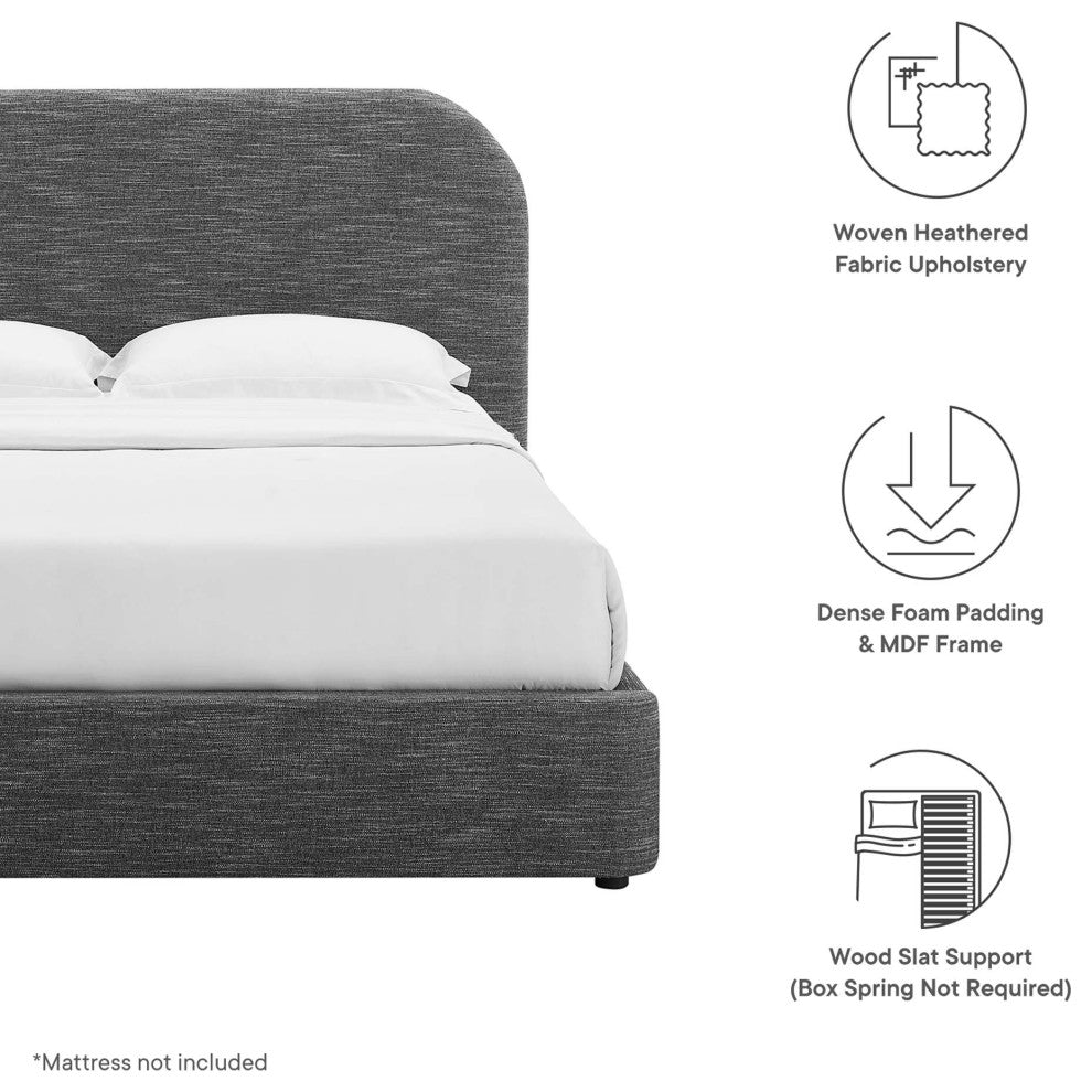 Keynote Upholstered Fabric Curved Queen Platform Bed, Heathered Weave Slate