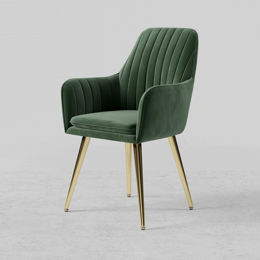 Modern Dining Chair Velvet Upholstered Dining Chairs With Arms, Set of 2, Green