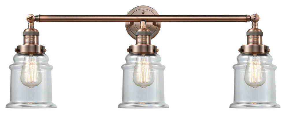 Canton 3-Light Bath Fixture, Clear Glass, Antique Copper