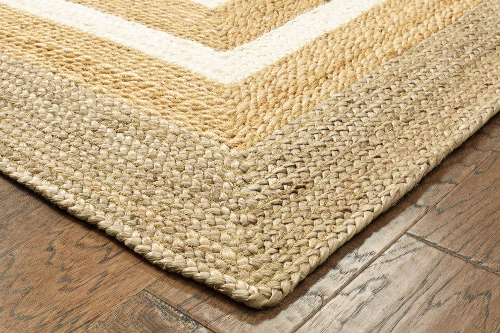 8" x 10" Tan and White Multi Bordered Area Rug