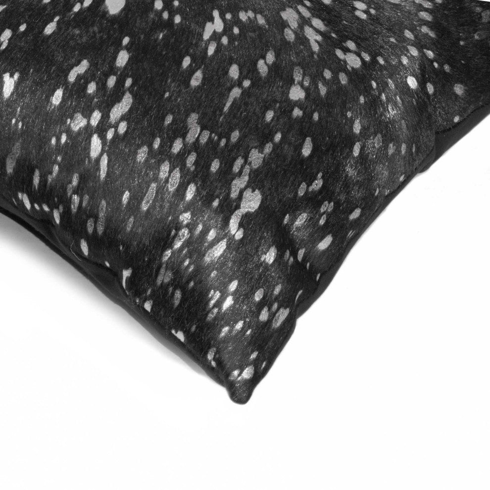 HomeRoots 12" x 20" x 5" Modern Silver And Black Torino Kobe Cowhide Pillow