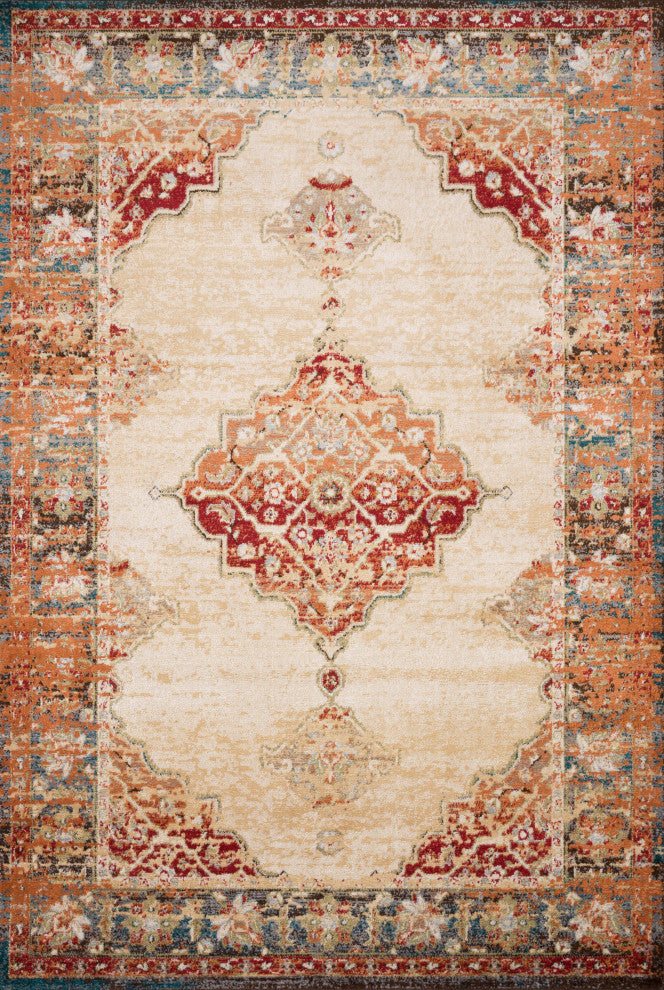 Isadora Rug, Ant. Ivory and Sunset, 1'6"x1'6" Sample Swatch