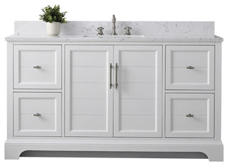 Vanity Art Bathroom Vanity With Sink & Top, White, 60", Engineered Marble