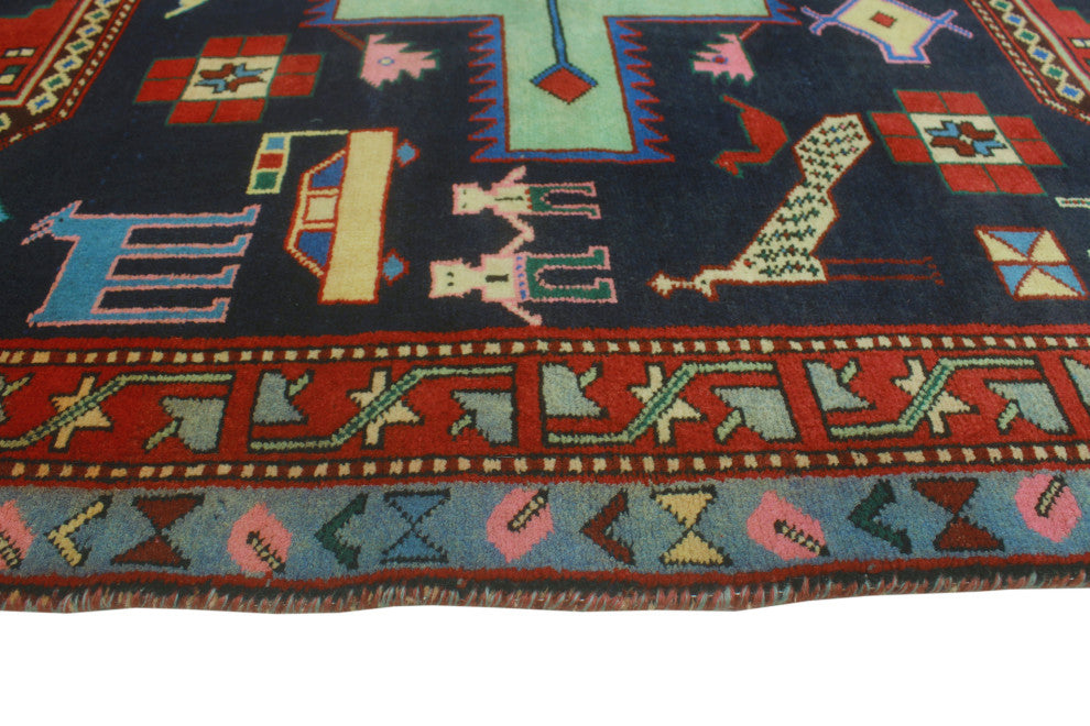 Fine Vintage Distressed Hadassah Navy/Red Runner, 4'10x9'10