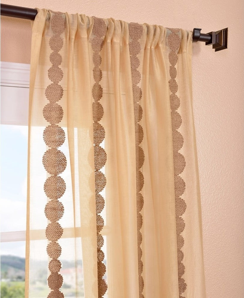 Cleopatra Gold Embroidered Sheer Curtain Single Panel, 50"x84"