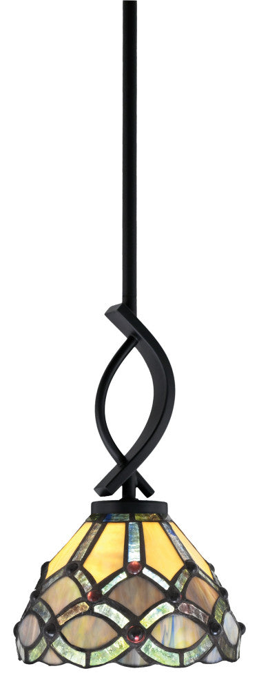 Cavella 1 Light Stem Mini Pendant, Matte Black Finish, 7" Grand Merlot Art Glass