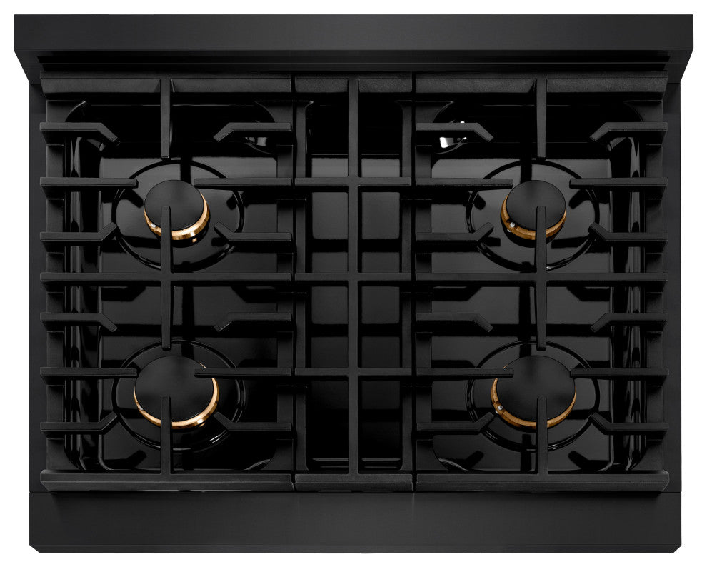 ZLINE 30" Gas Range, Black Stainless With Champagne Bronze SGRBZ-30-CB