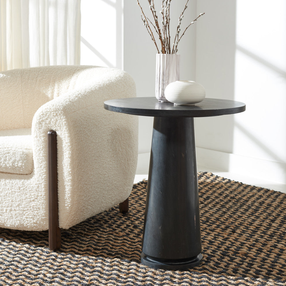 Safavieh Couture Valentia Tall Round Marble Accent Table, Black