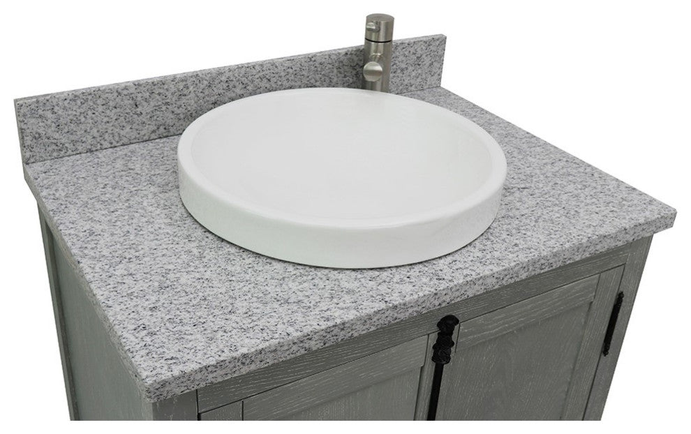 30" Single Vanity, Gray Ash, Gray Granite Top, Round Sink