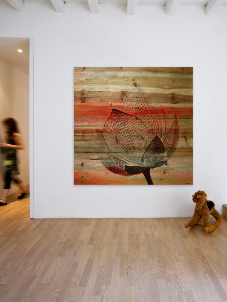 "Rose Petal" Print on Natural Pine Wood, 32"x32"