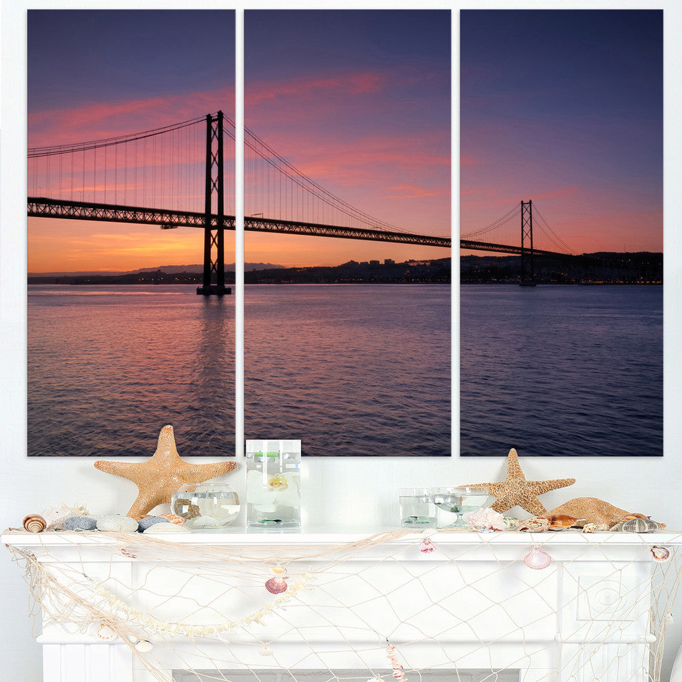 "Wonderful View of Lisbon Bridge" Sea PierMetal Wall Art, 3 Panels, 36"x28"