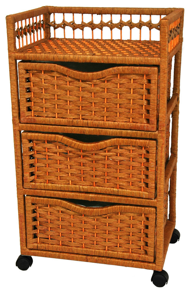 31" Natural Fiber Chest of Drawers on Wheels, Honey