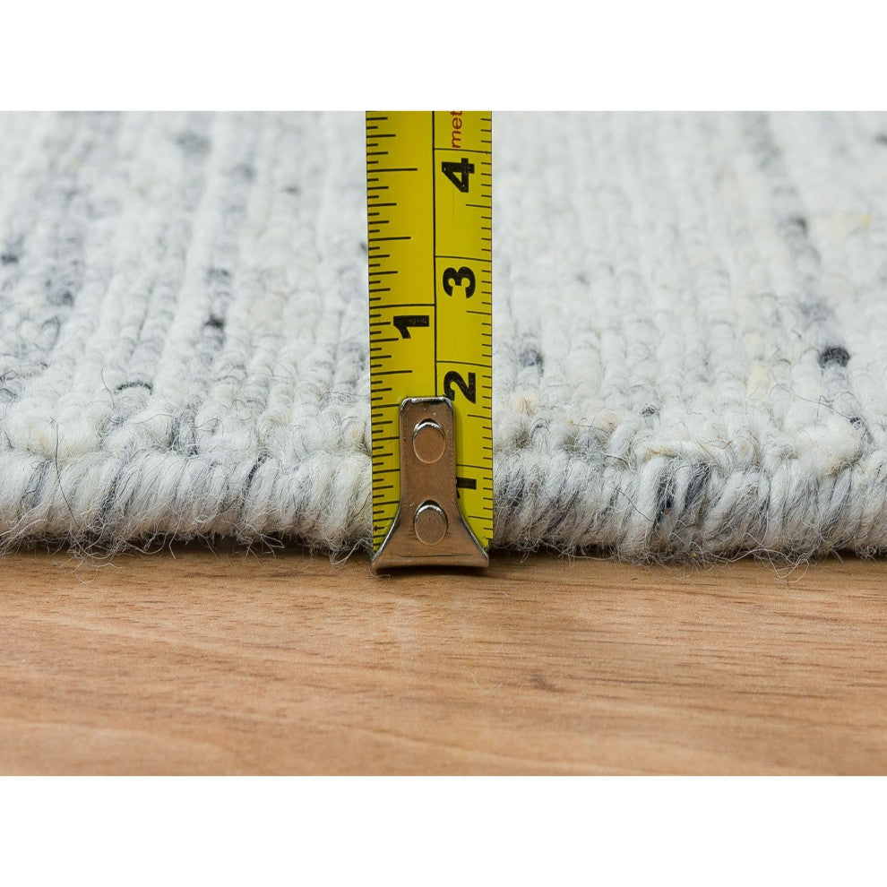 Ivory Plain Modern Striae Pure Wool Hand Loomed Runner Oriental Rug 2'5"x15'9"