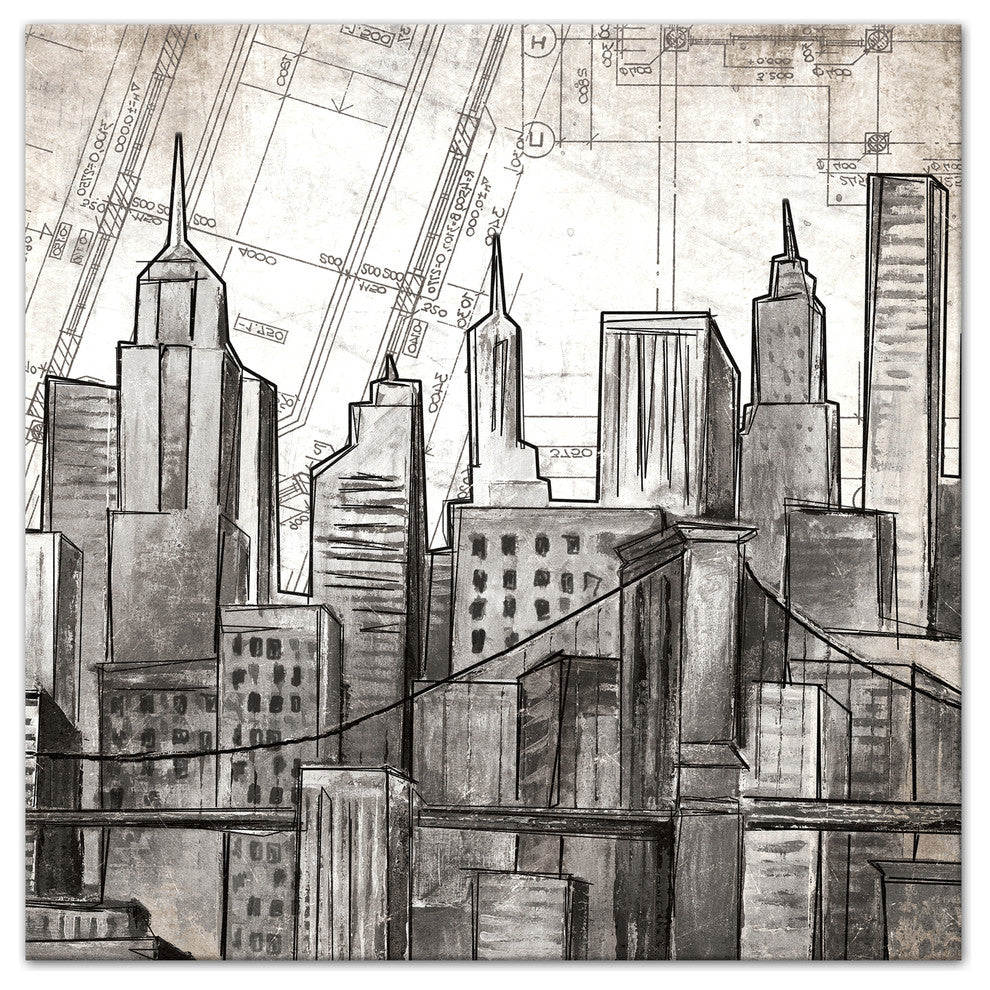 Sketch City Skyline Print on Canvas