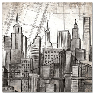 Sketch City Skyline Print on Canvas