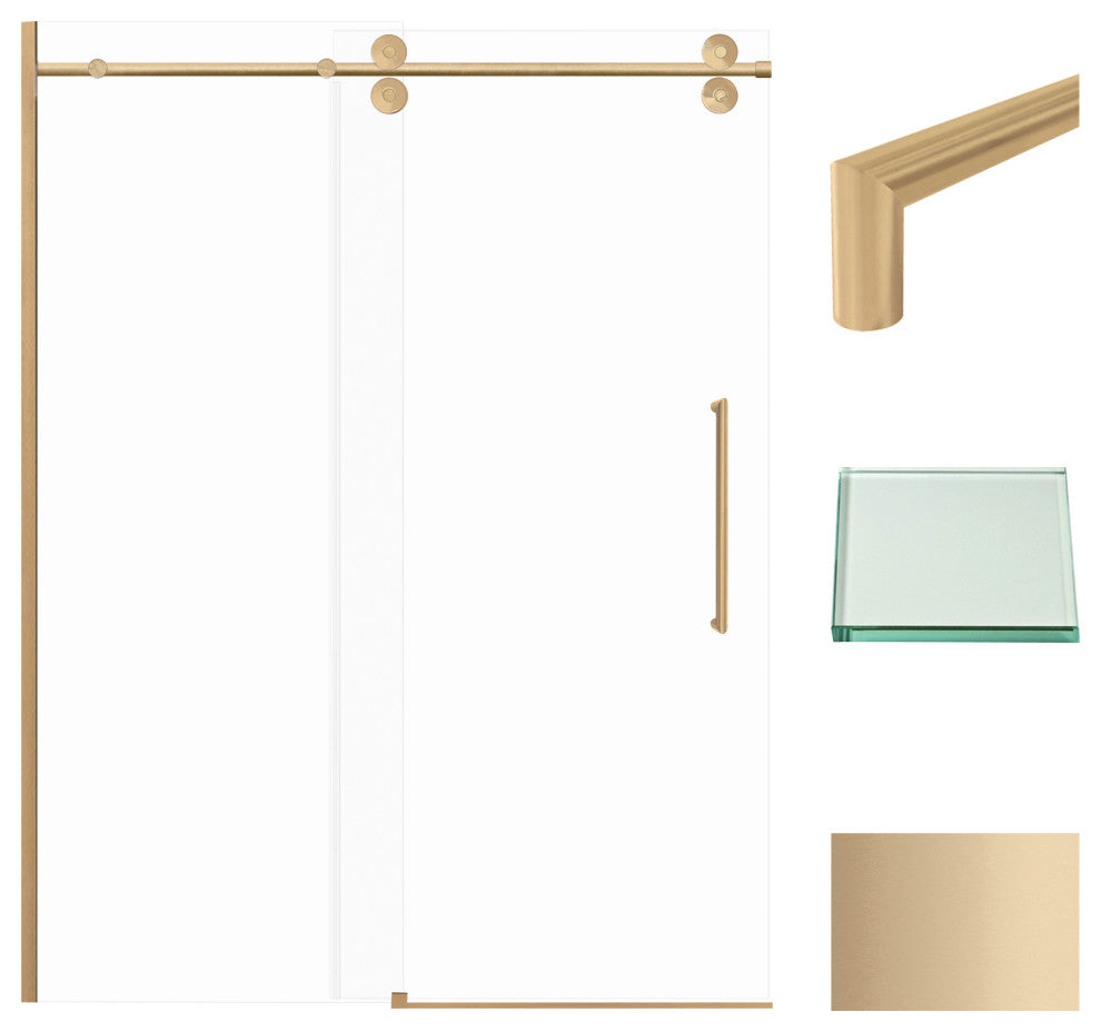 Teegan Sliding Shower Door, Fixed, Clear Glass, Champagne Bronze, Turin Handle