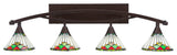 Bow 4-Light Bath Bar, with 7" Green Sunray Art Glass, Bronze