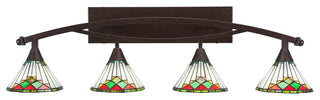 Bow 4-Light Bath Bar, with 7" Green Sunray Art Glass, Bronze
