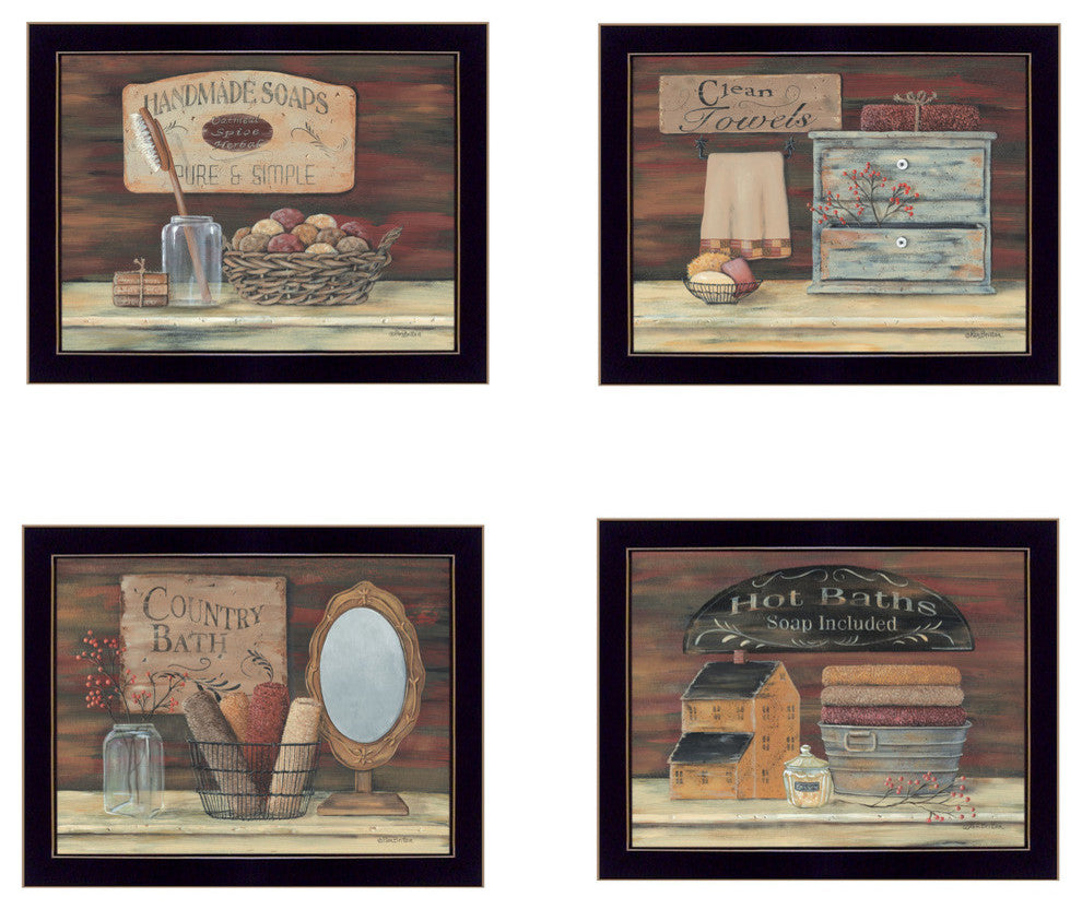 "Bathroom Collection I" 4-Piece Vignette by Pam Britton, Black Frame